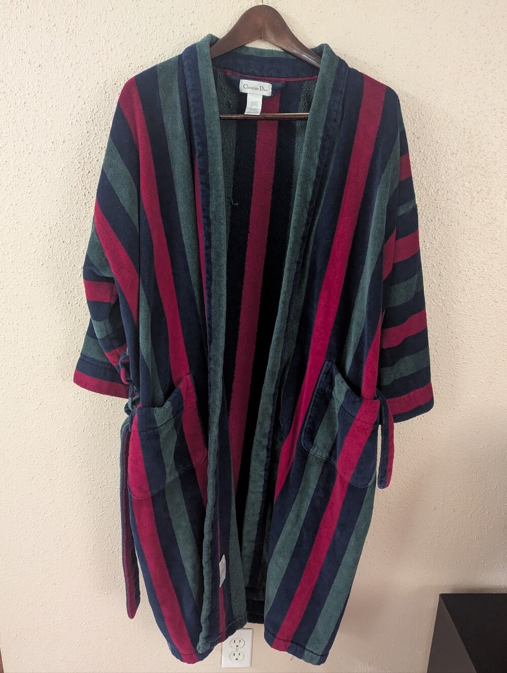 Vintage Christian Dior Terry Cloth Striped Bathrobe OS